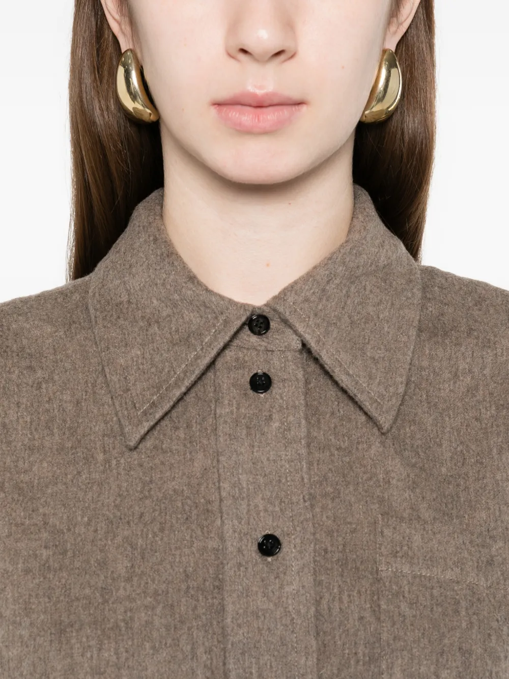 Co Collection Patch-pocket Button-front Overshirt In Brown