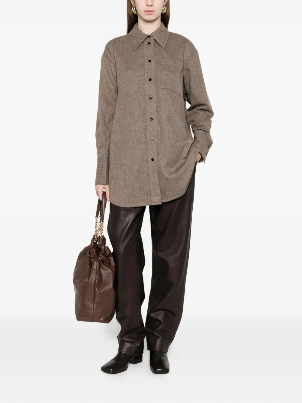 Co Collection Patch-pocket Button-front Overshirt In Brown