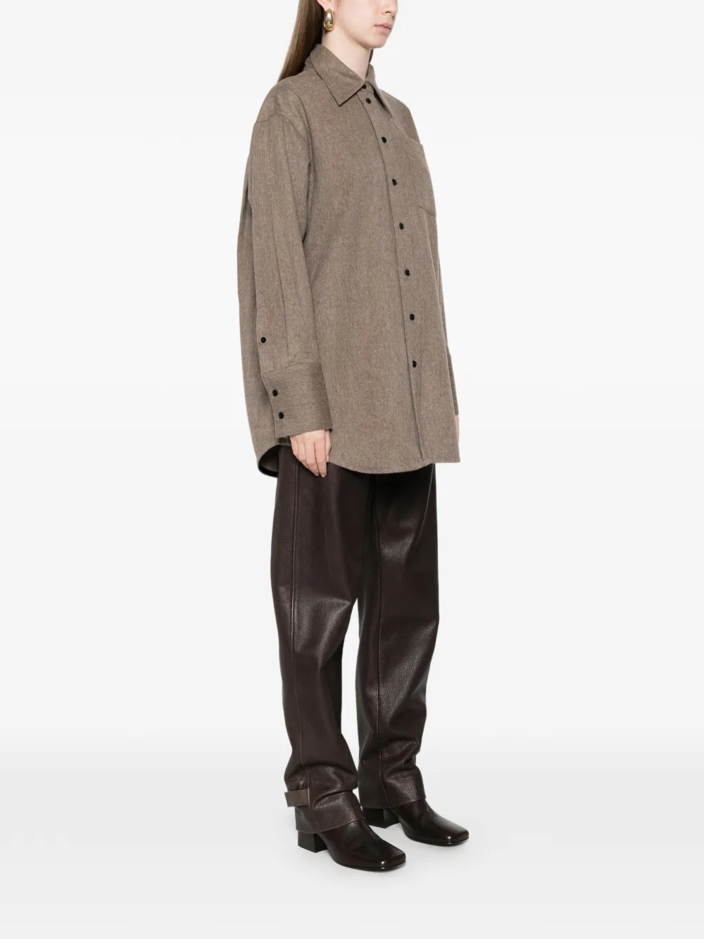 Co Collection Patch-pocket Button-front Overshirt In Brown