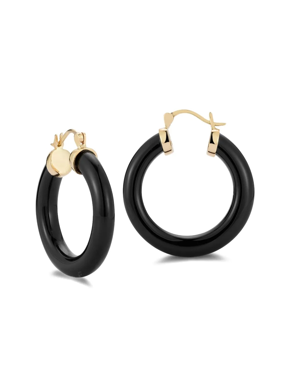 Mateo 14k Yellow Gold Onyx Donut Hoop Earrings In Black