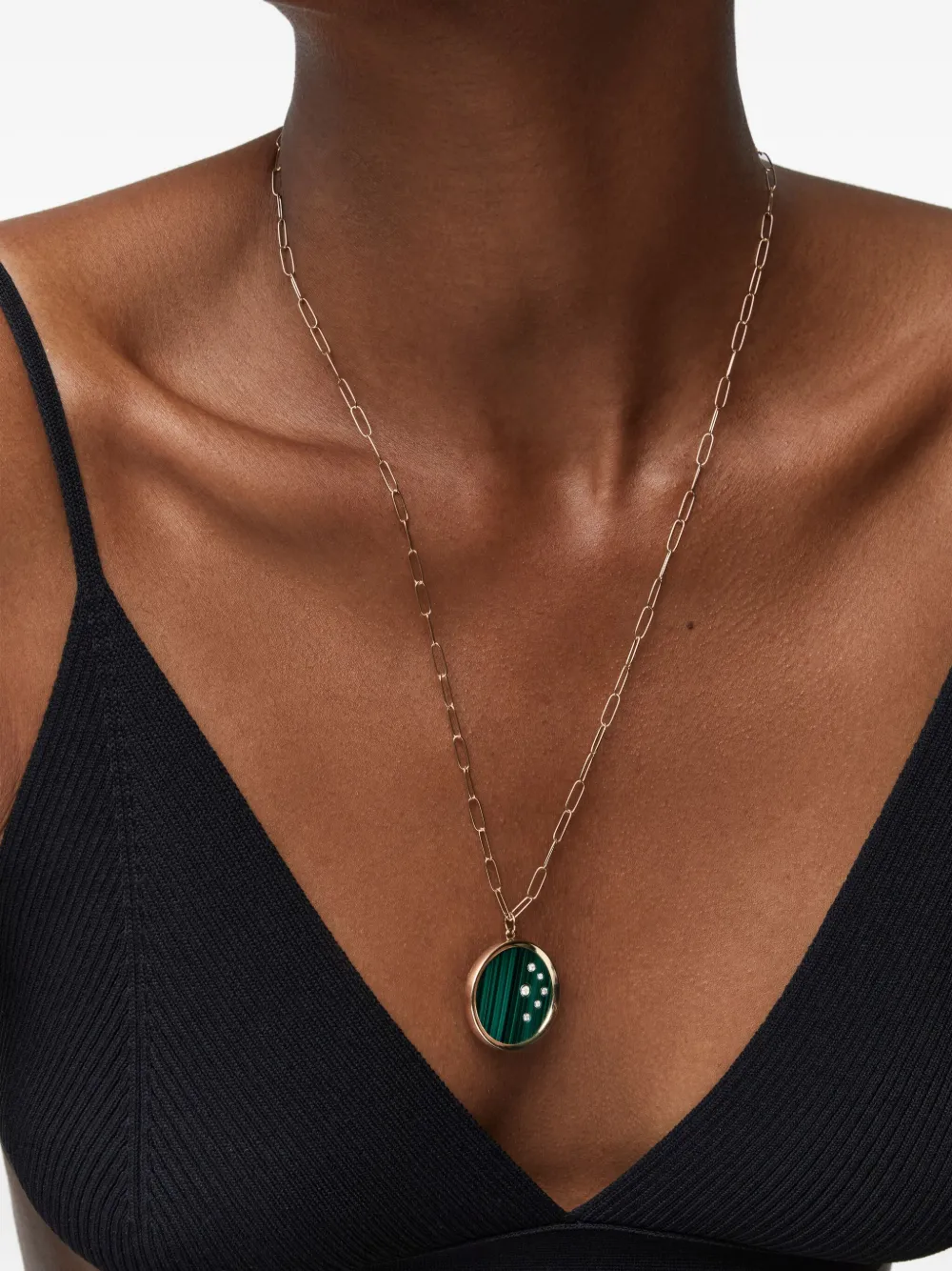 Mateo 14k Yellow Gold Diamond And Malachite Necklace In Brown