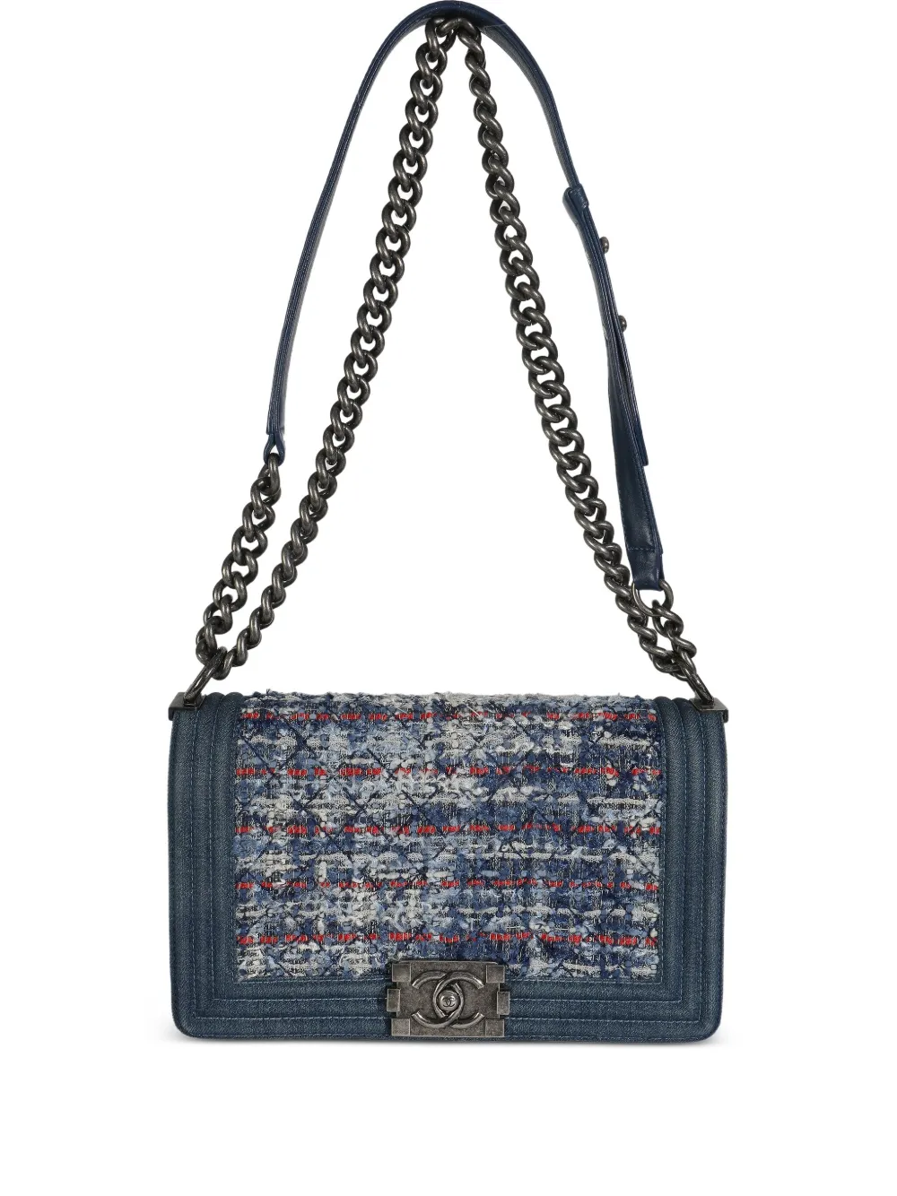 CHANEL Pre-Owned Borsa a spalla Boy Chanel media in tweed 2014 - Blu