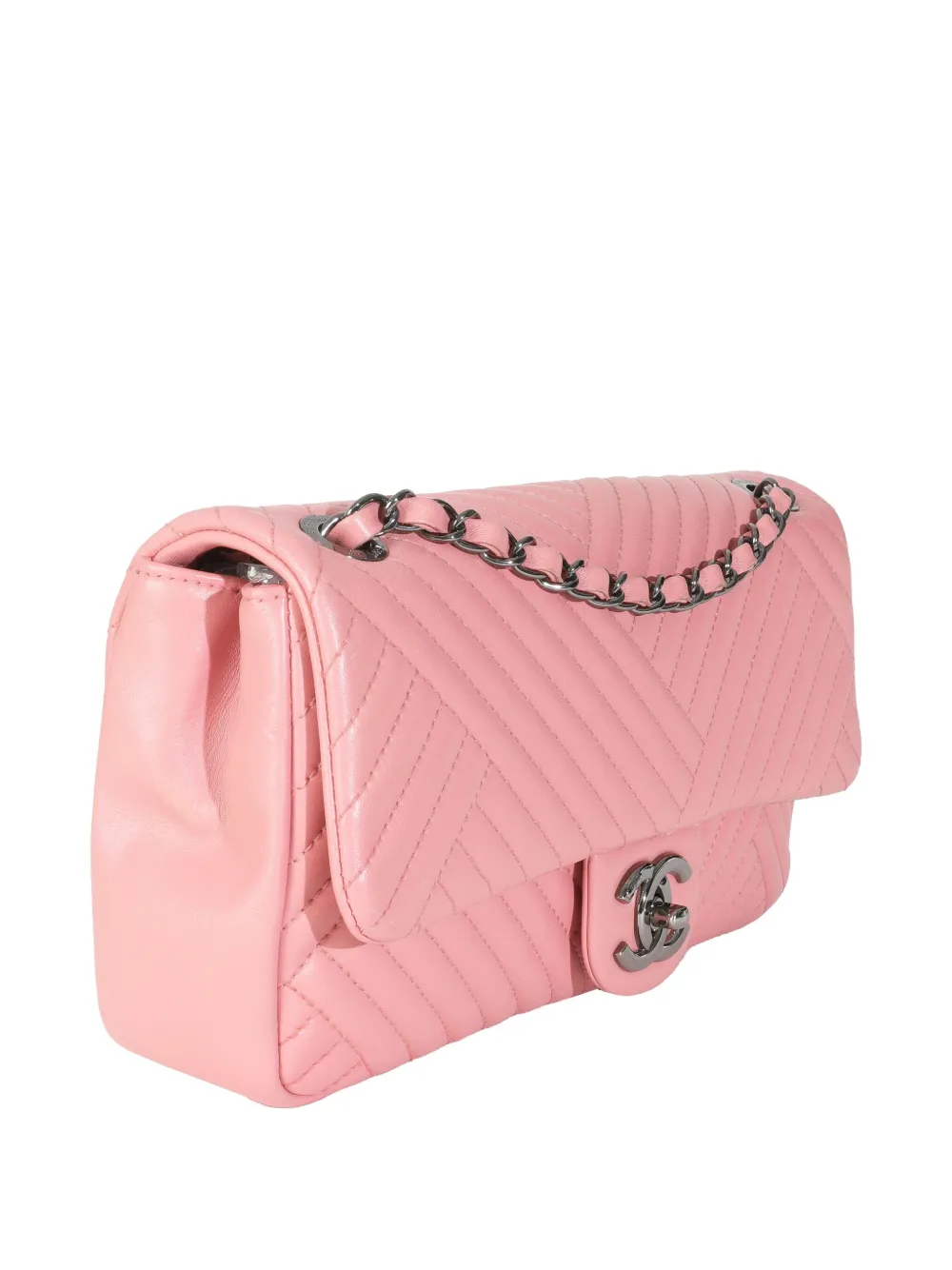 Pre-owned Chanel 2015-2016 Flap Bag Medium Chevron Shoulder Bag In Pink