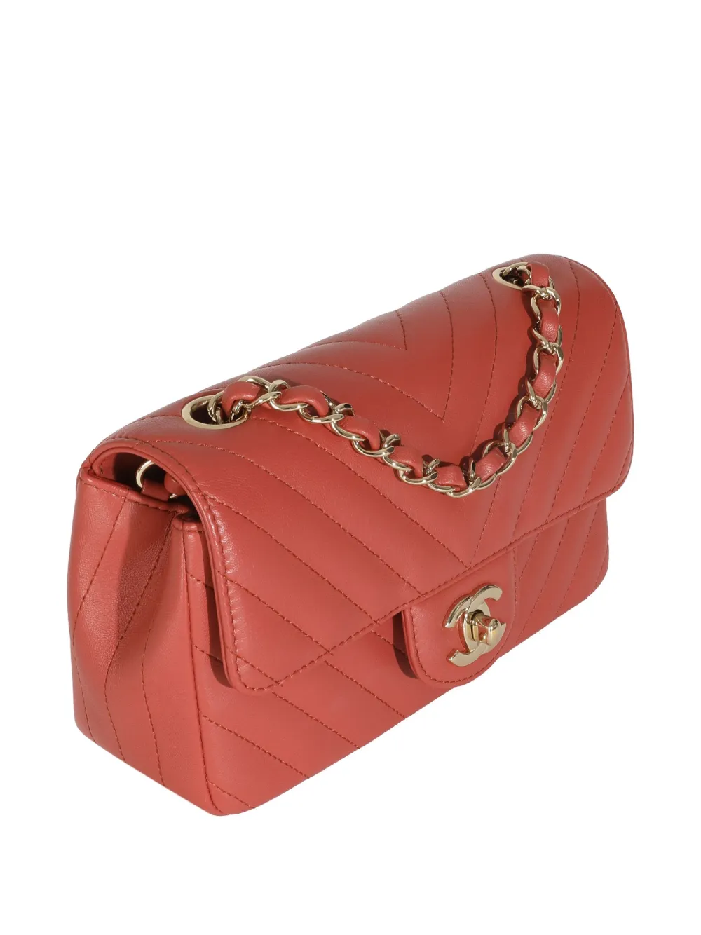 CHANEL Pre-owned 2018 Flap Bag Mini Chevron-quilting Shoulder Bag In Red