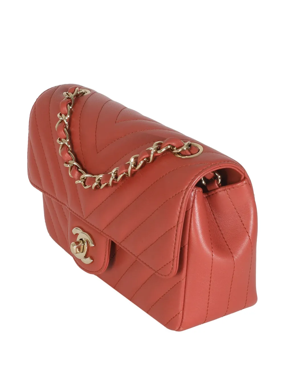 CHANEL Pre-owned 2018 Flap Bag Mini Chevron-quilting Shoulder Bag In Red