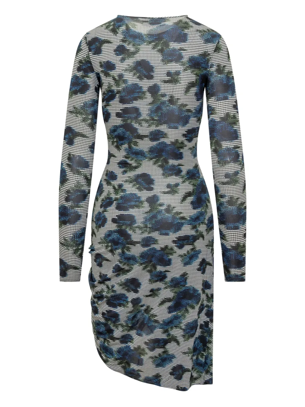 Coperni Suspended Ascii Floral Long Sleeve Jersey Dress In Blue