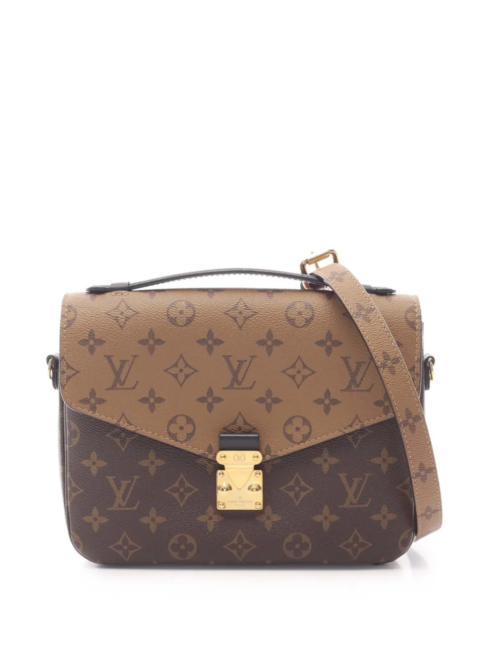 Pre-owned Louis Vuitton 2020 Monogram Reverse Pochette Metis Satchel In Brown
