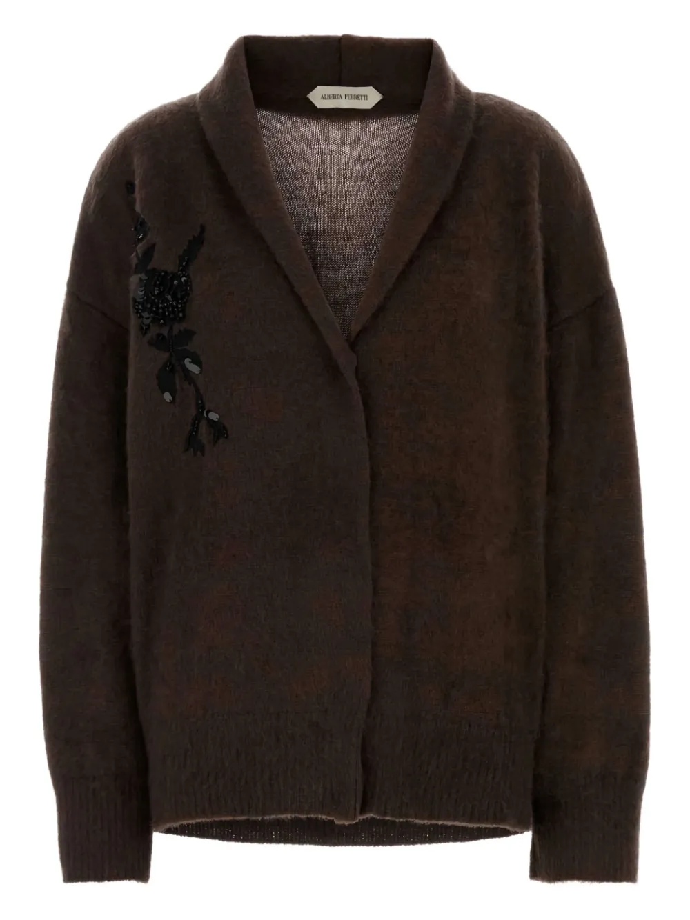 Alberta Ferretti Floral-detail Cardigan In Brown
