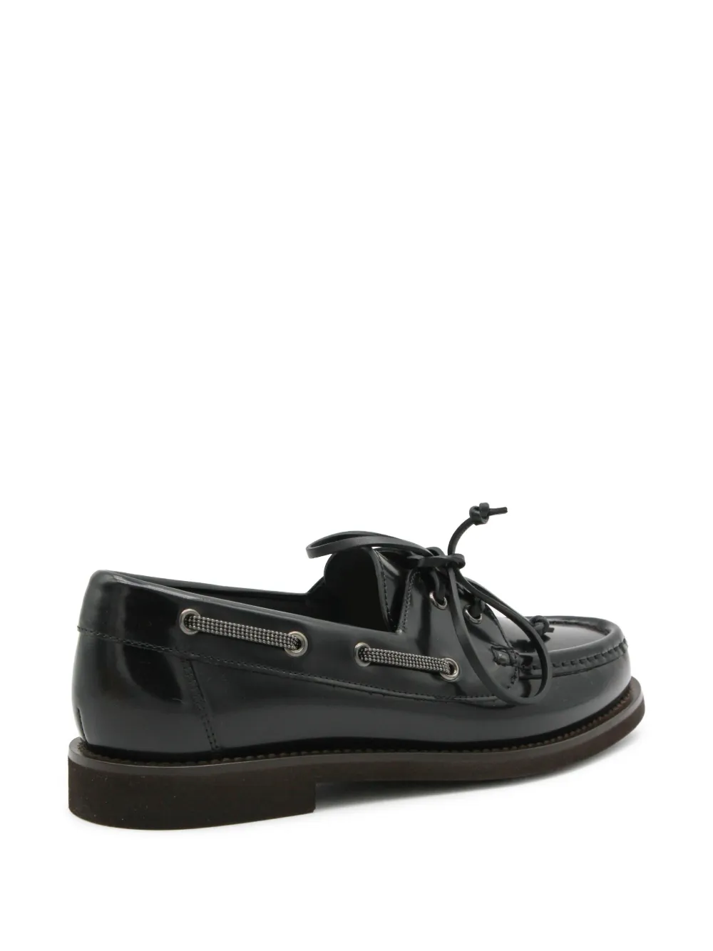 Brunello Cucinelli Glossy Loafers Featuring Metal Eyelets In Black