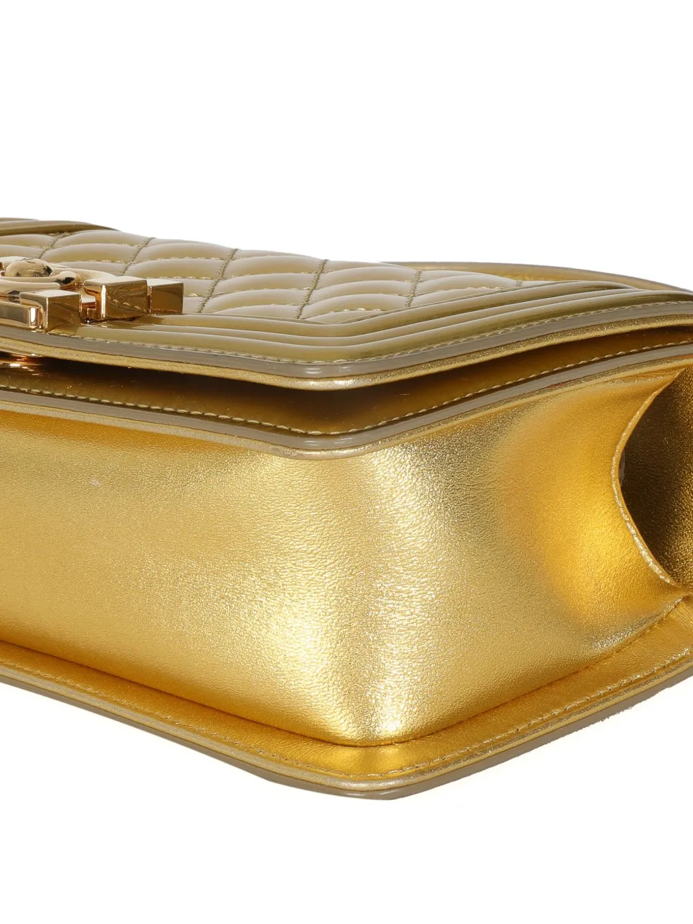 Pre-owned Chanel 2014 Small Boy Quilted-leather Shoulder Bag In Gold