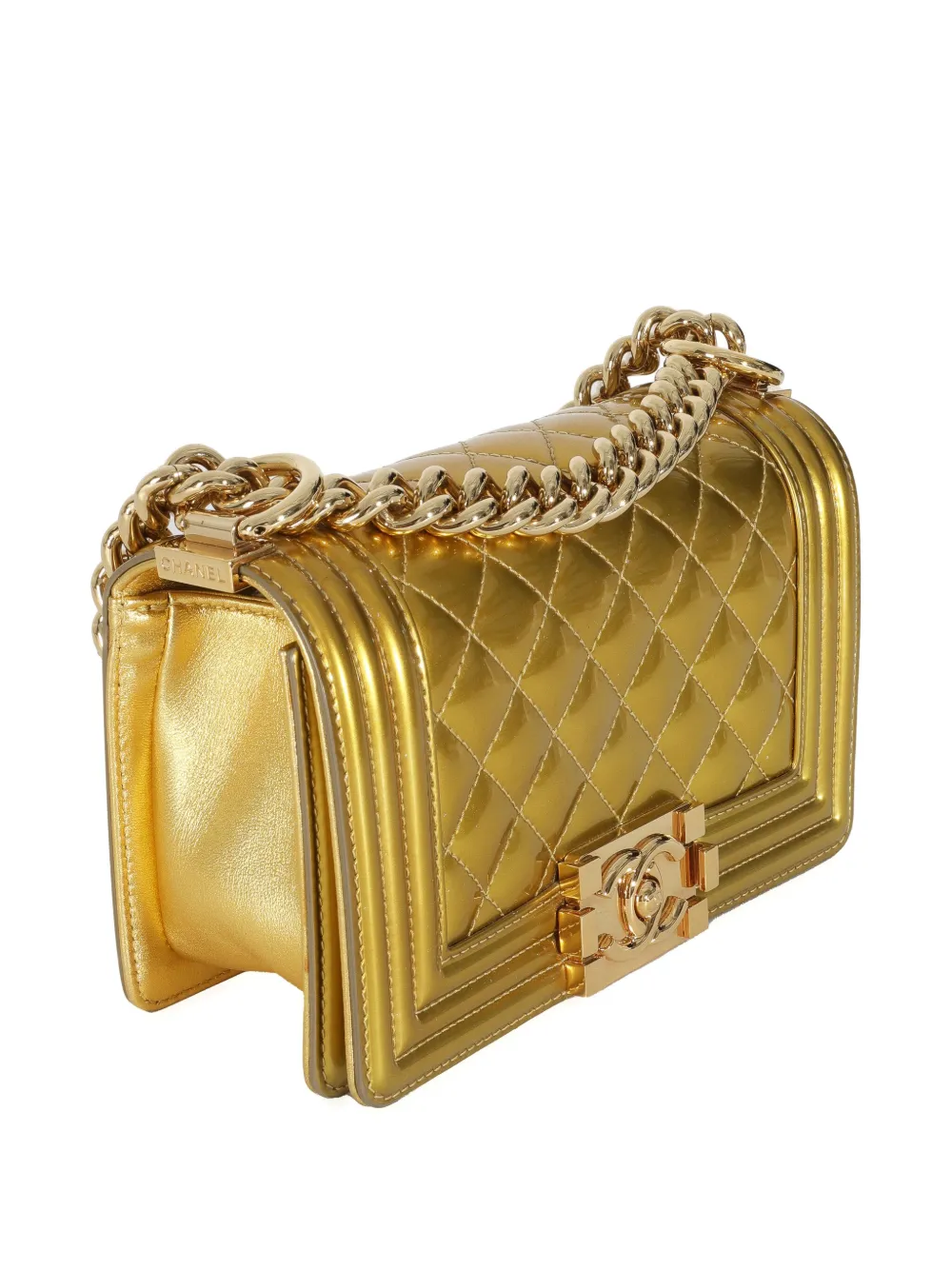 Pre-owned Chanel 2014 Small Boy Quilted-leather Shoulder Bag In Gold