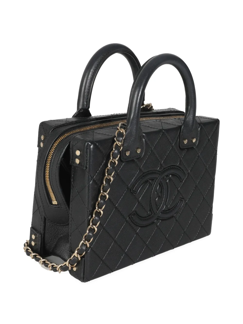 Pre-owned Chanel 2021-2023 Vanity Case Diamond-quilted Tote Bag In Black