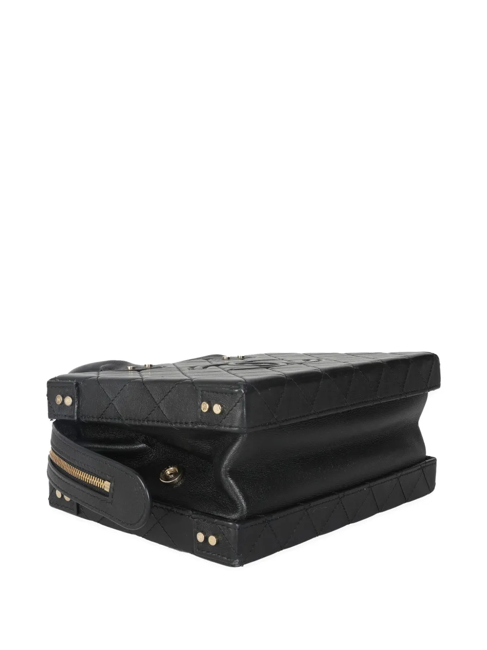 Pre-owned Chanel 2021-2023 Vanity Case Diamond-quilted Tote Bag In Black