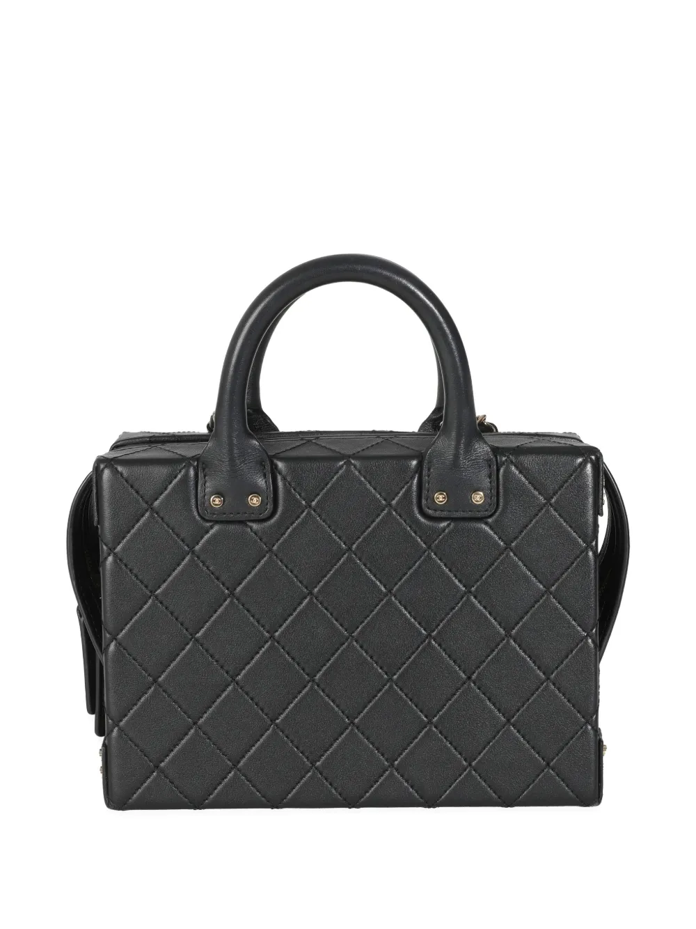 Pre-owned Chanel 2021-2023 Vanity Case Diamond-quilted Tote Bag In Black