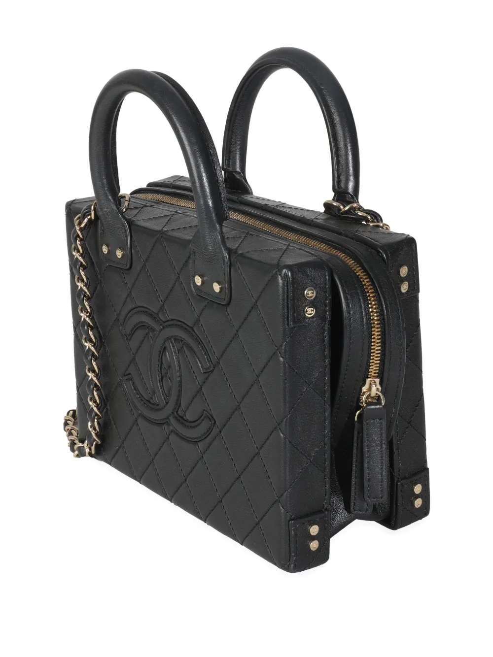 Pre-owned Chanel 2021-2023 Vanity Case Diamond-quilted Tote Bag In Black