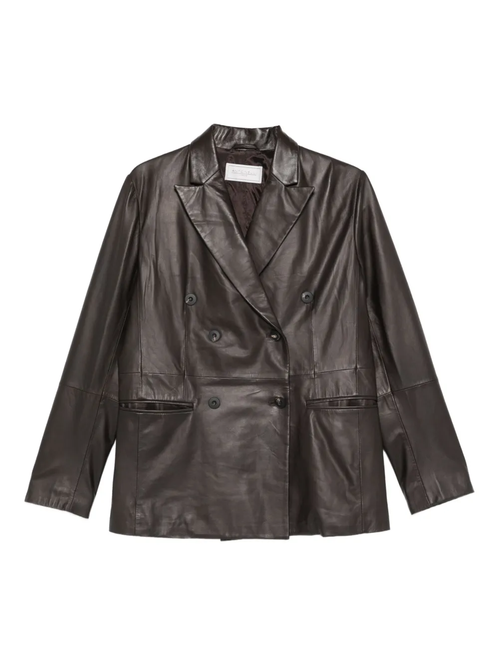 Antonelli Double-breasted Leather Blazer In Brown