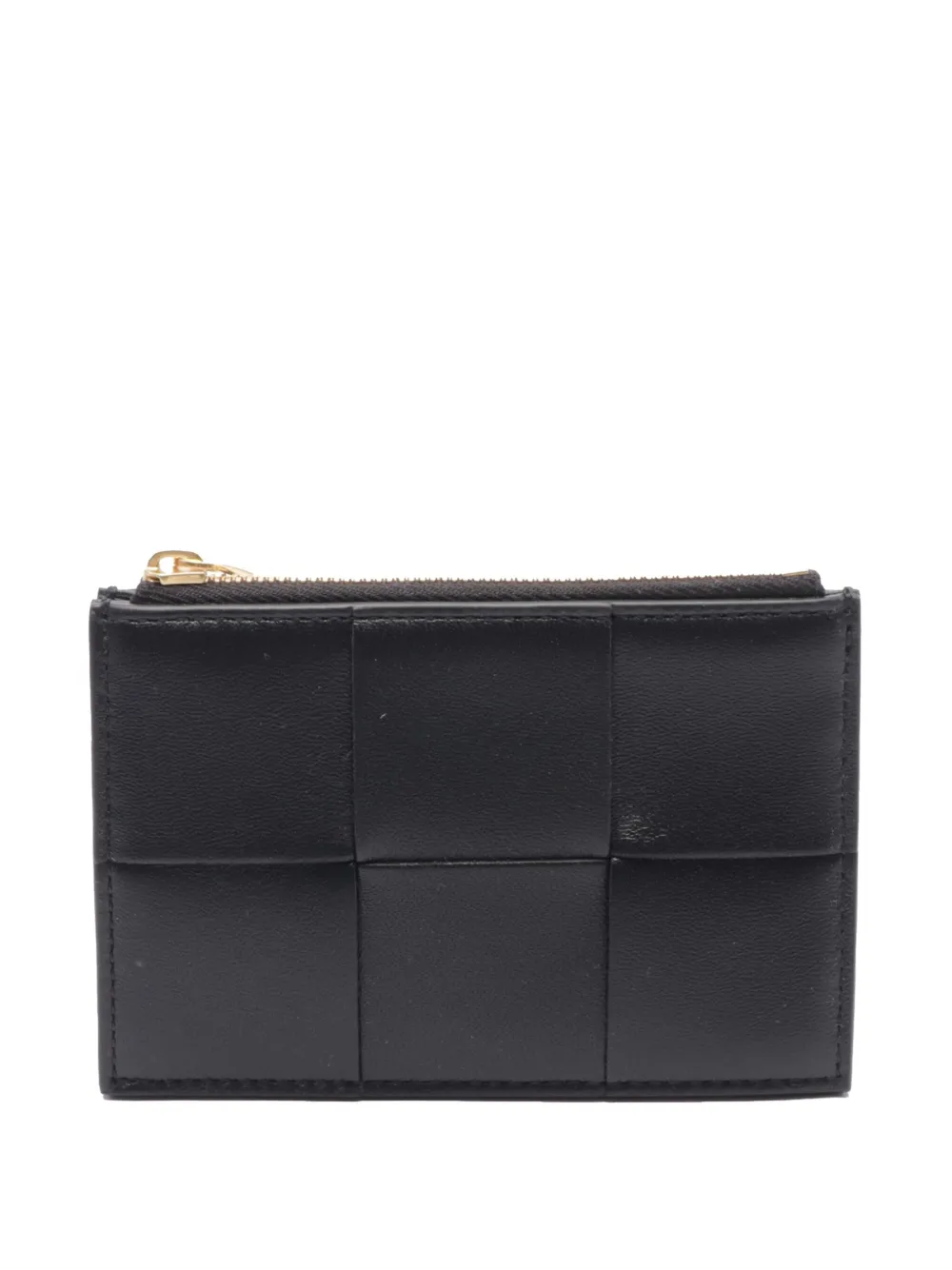 Pre-owned Bottega Veneta 2012-2025 Leather Maxi Intrecciato Cassette Zip Coin Pouch In Black