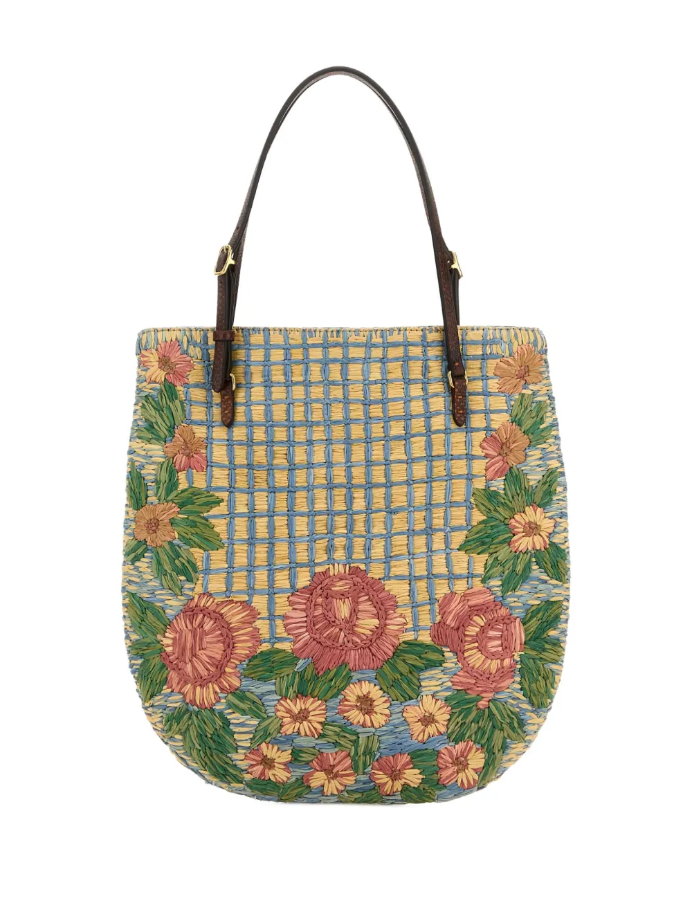 Valentino Garavani embroidered-raffia V-logo shoulder bag - Beige