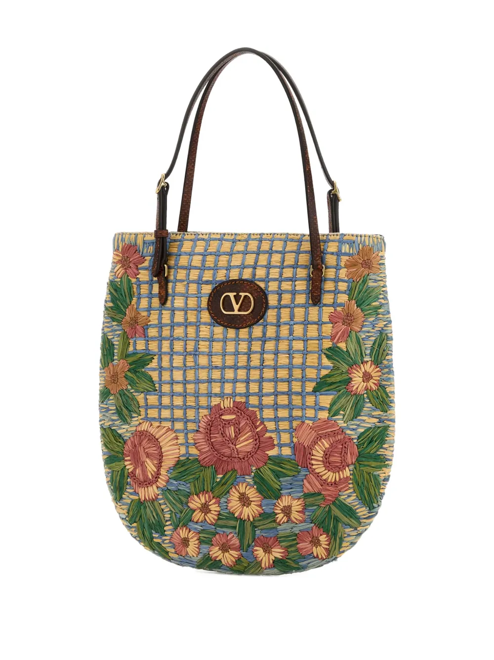 Valentino Garavani Raffia schoudertas met geborduurd V-logo Beige