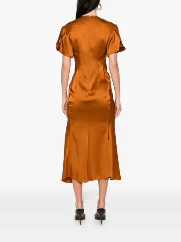 victoria beckham brown dress Victoria Beckham Kyra Midi Dress
