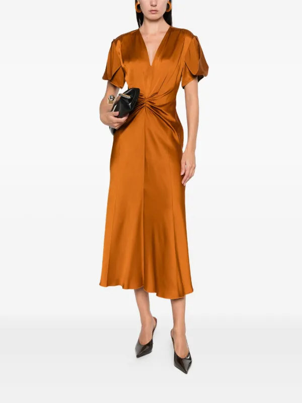 victoria beckham orange dress Draped Cami Floor-Length In Bronze Referencing Victorias favourite style decade the 1990s this camisole Victoria Beckham Orange Pleated Viscose