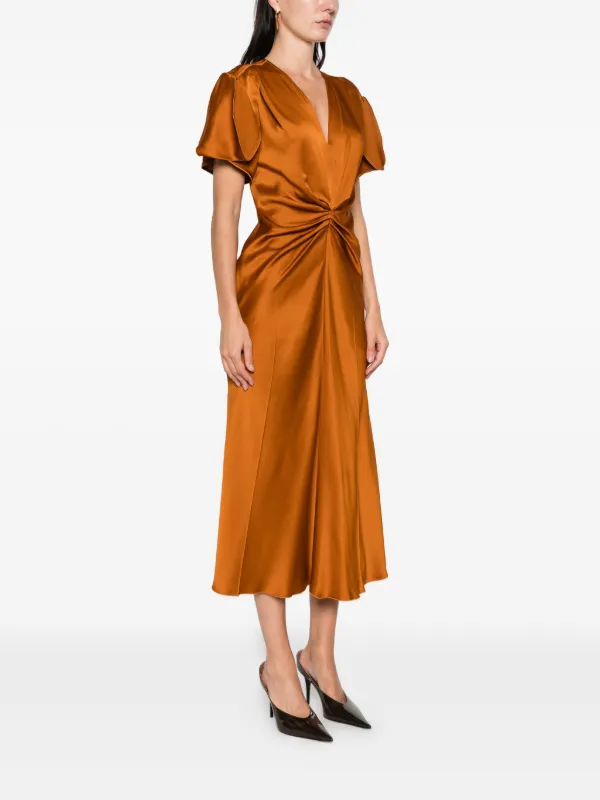 Victoria Beckham ギャザー サテンドレス | ブラウン | FARFETCH JP