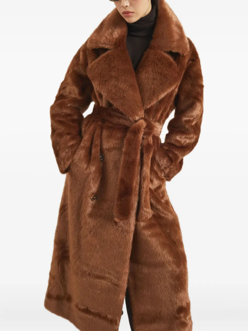 The Frankie Shop Joni Faux Fur Coat In Brown