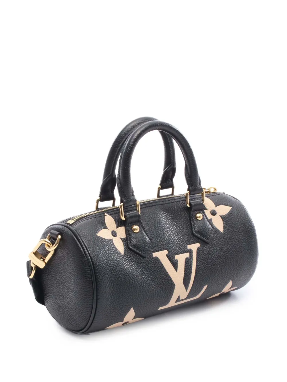 Pre-owned Louis Vuitton 2021-2025 Bicolor Monogram Empreinte Giant Papillon Bb Satchel In Black
