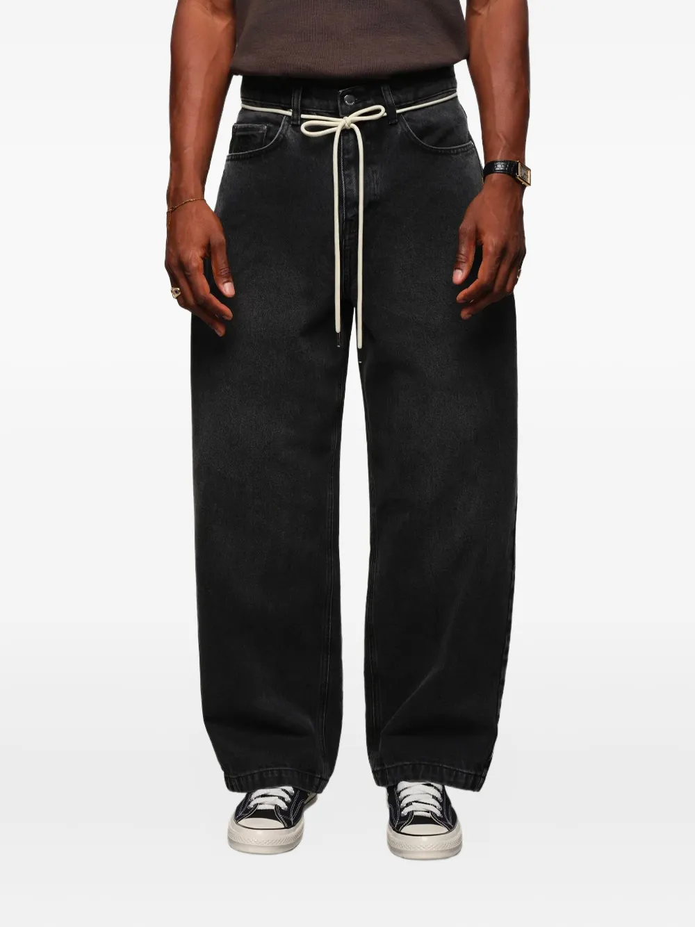 ABOUTBLANK Jeans met wijde pijpen en verwassen effect - Zwart