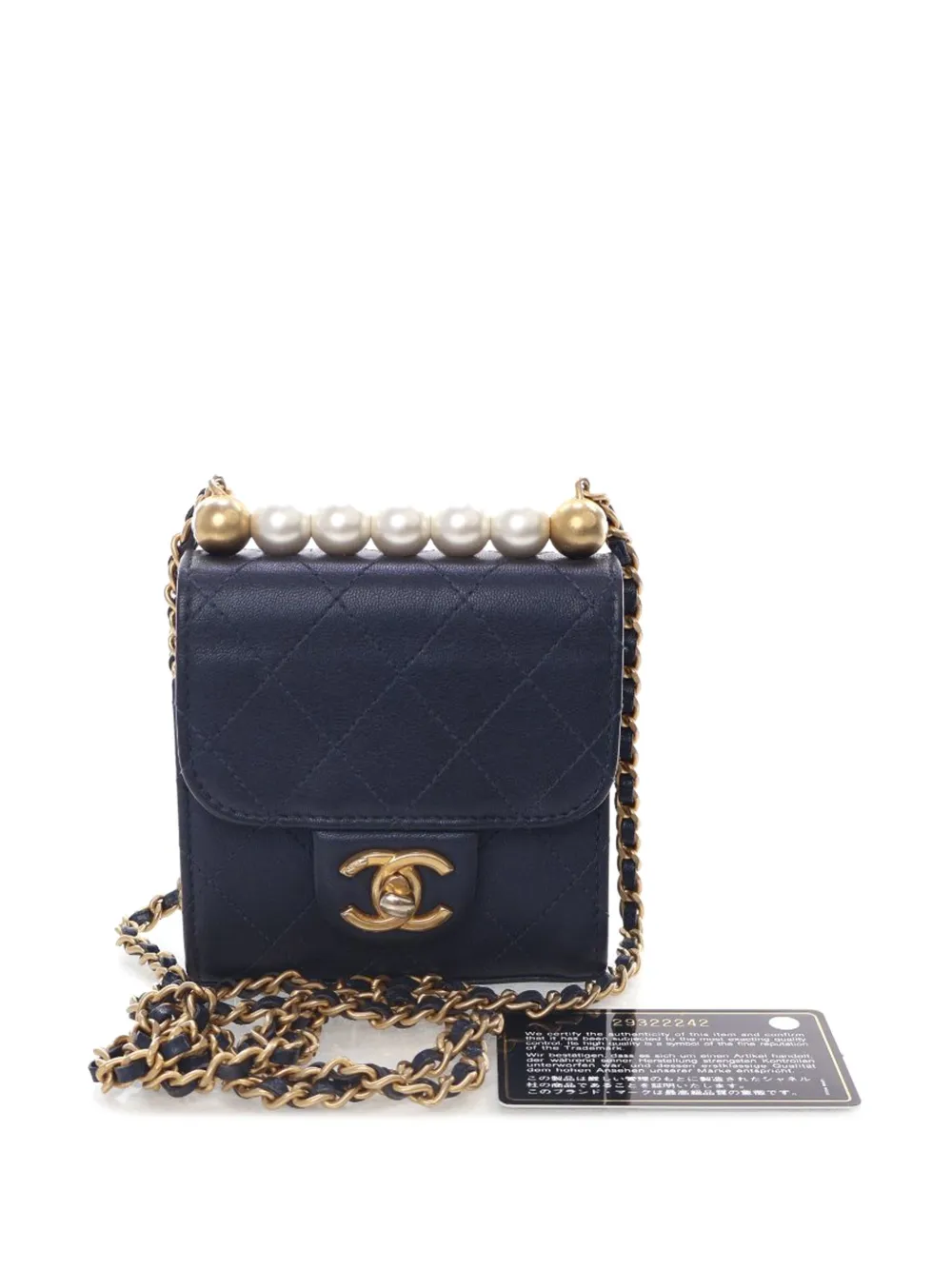 Pre-owned Chanel 2019 Mini Goatskin Chic Pearls Clutch On Chain Crossbody Bag In Blue
