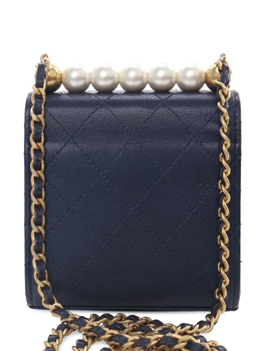 Pre-owned Chanel 2019 Mini Goatskin Chic Pearls Clutch On Chain Crossbody Bag In Blue