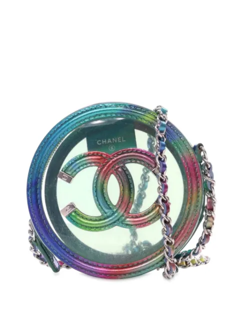 CHANEL Pre-Owned 2019 PVC and Metallic Lambskin CC Filigree Round Clutch with Chain crossbody bag