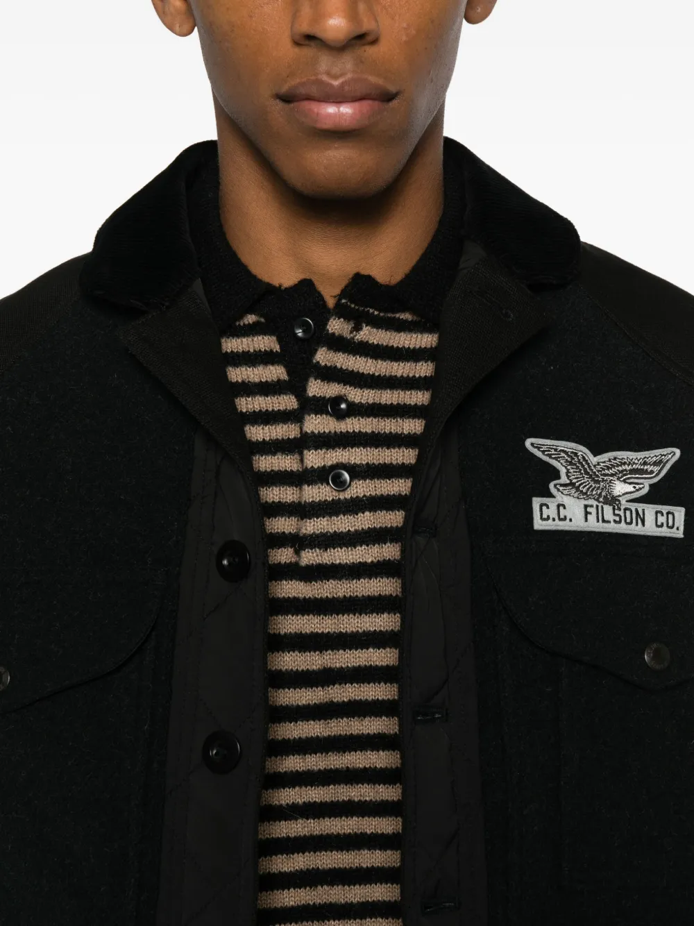 Junya Watanabe MAN x Filson jack met patchdetail en knopen Zwart