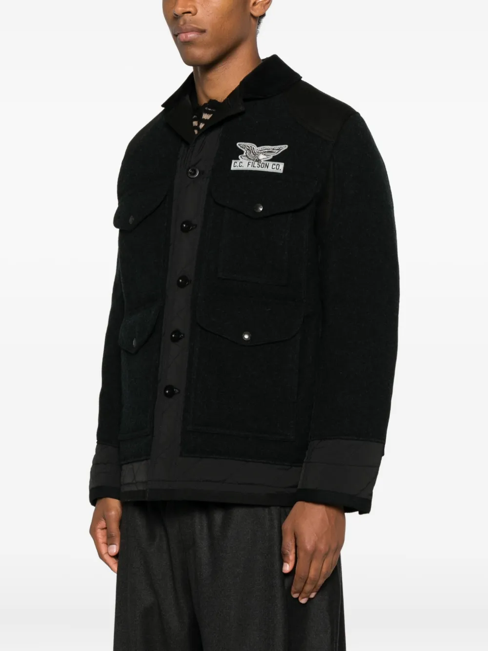 Junya Watanabe MAN x Filson jack met patchdetail en knopen Zwart
