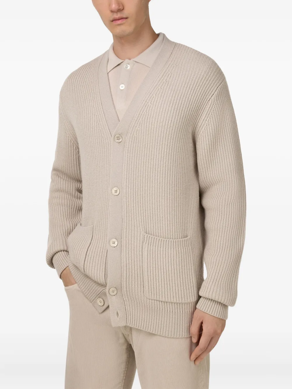 Boggi Milano Geribbeld vest met knoop Beige