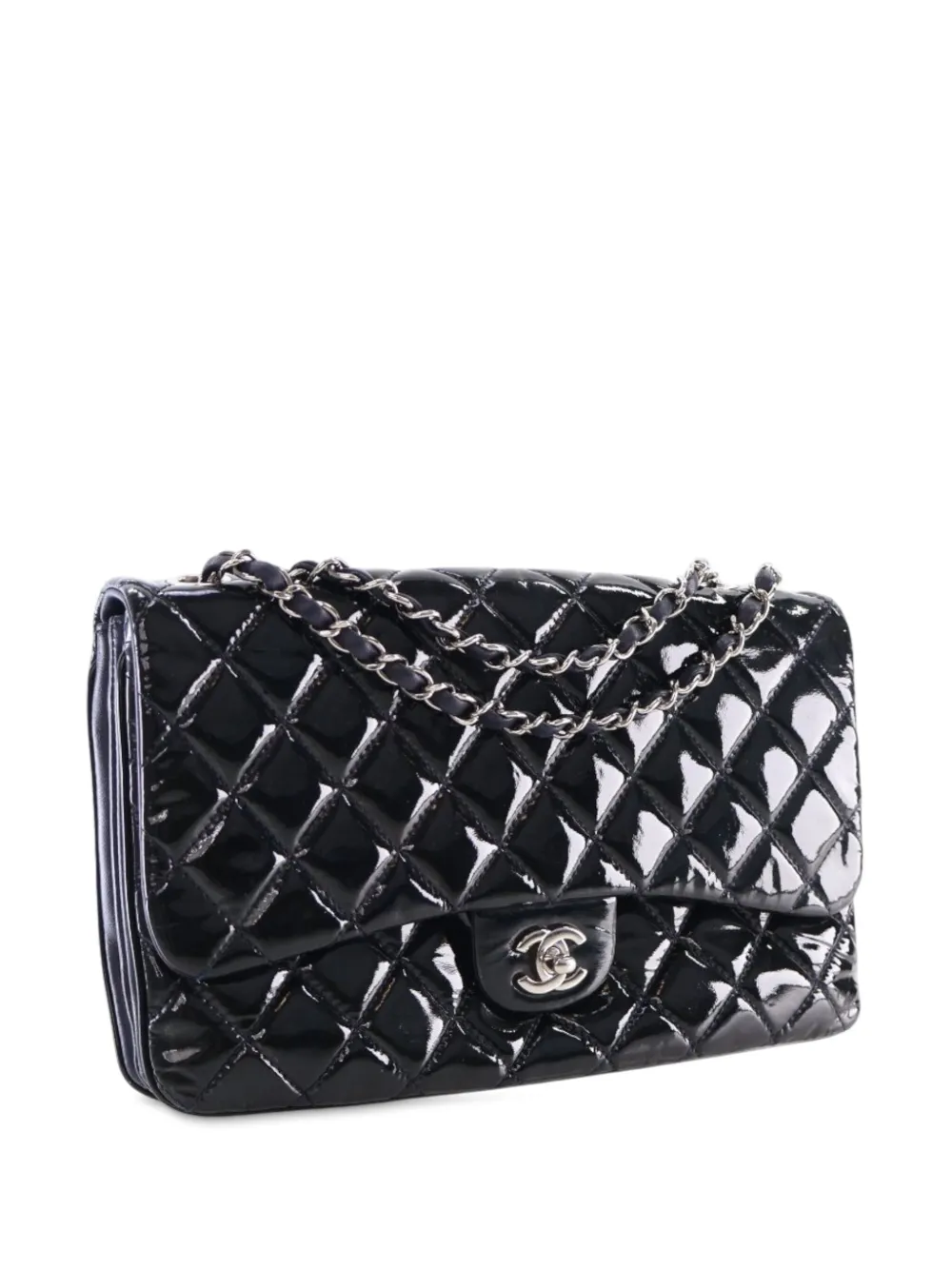 Pre-owned Chanel 2013-2014 Jumbo Quilted Patent 3 Compartment Flap Shoulder Bag In Blue