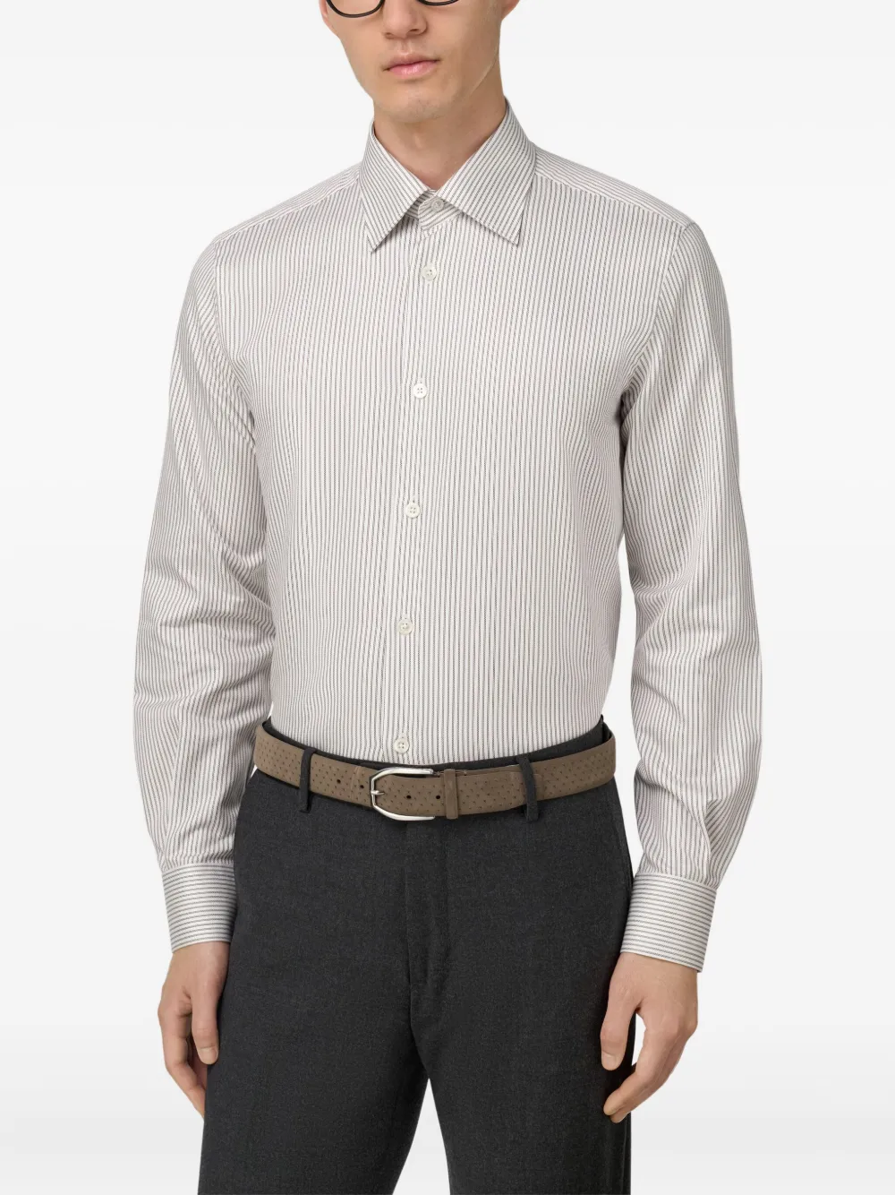 Boggi Milano Gestreept katoenen overhemd Wit