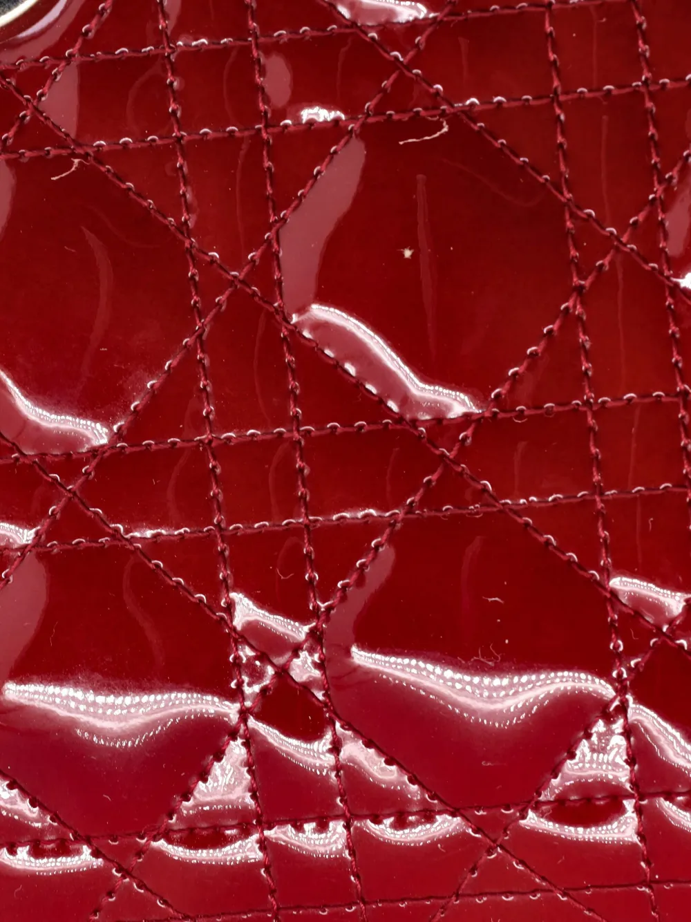 Pre-owned Dior Lady Chain Bag Cannage Quilt Patent Mini Satchel In Red