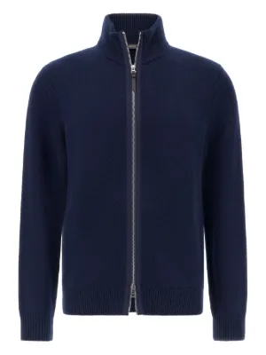 Maison Margiela Ribbed zip-up Cardigan | Blue | FARFETCH
