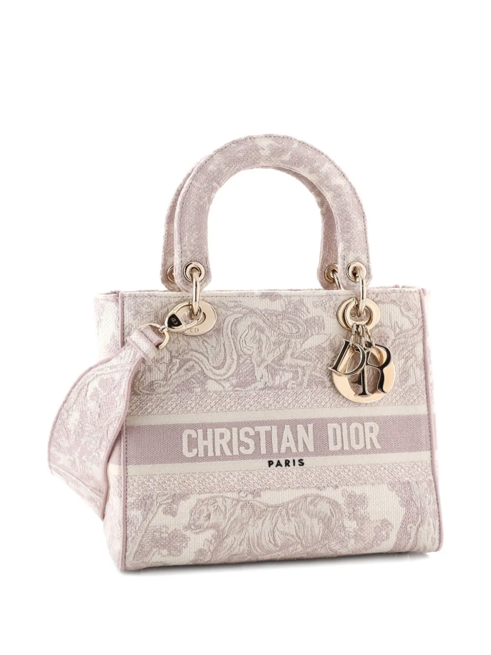 Pre-owned Dior Toile De Jouy Lady D-lite Bag Embroidered Canvas Tote Bag