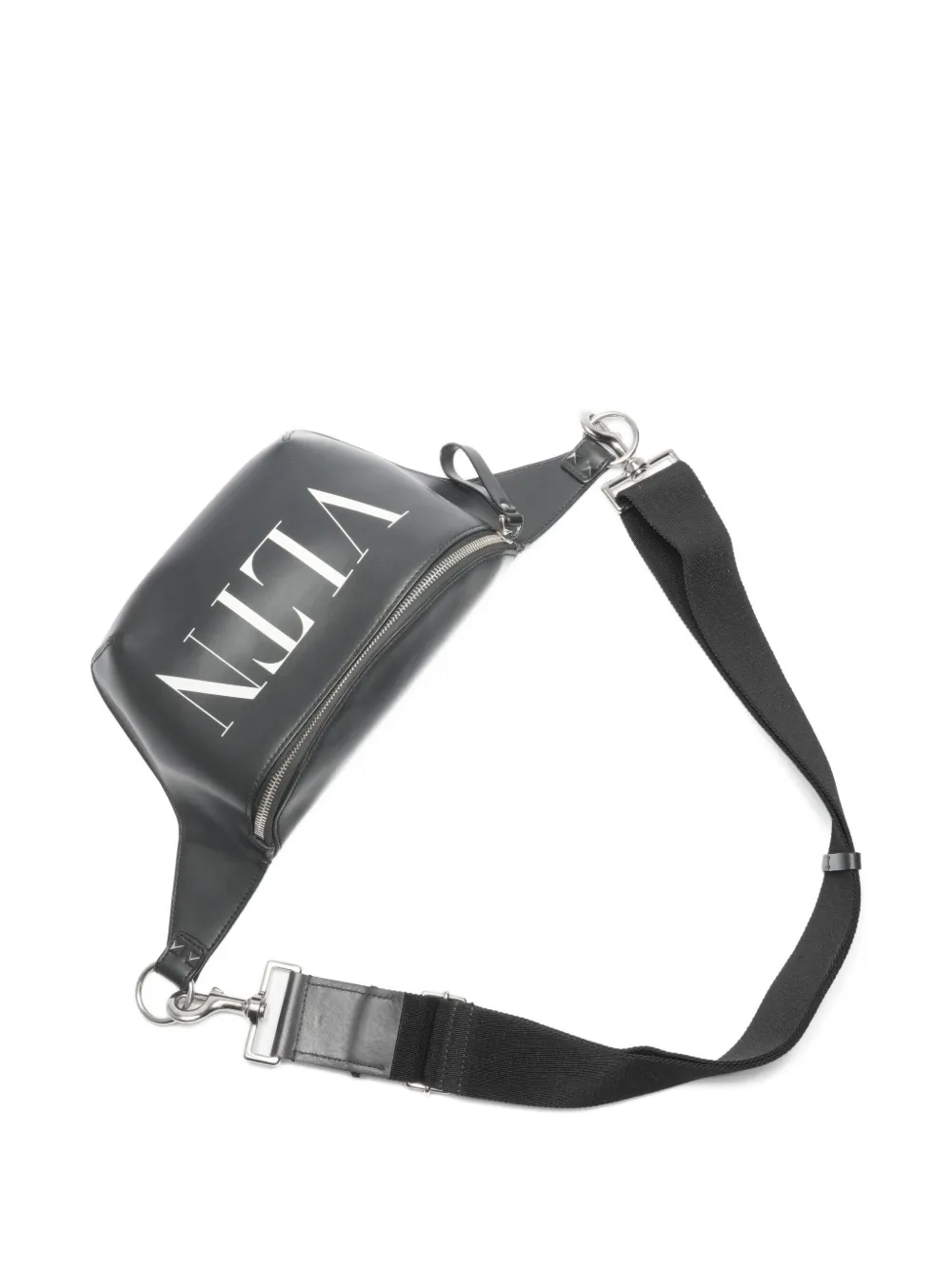 Pre-owned Valentino Garavani 2018-2025 Logo Leather Belt Bag In Black