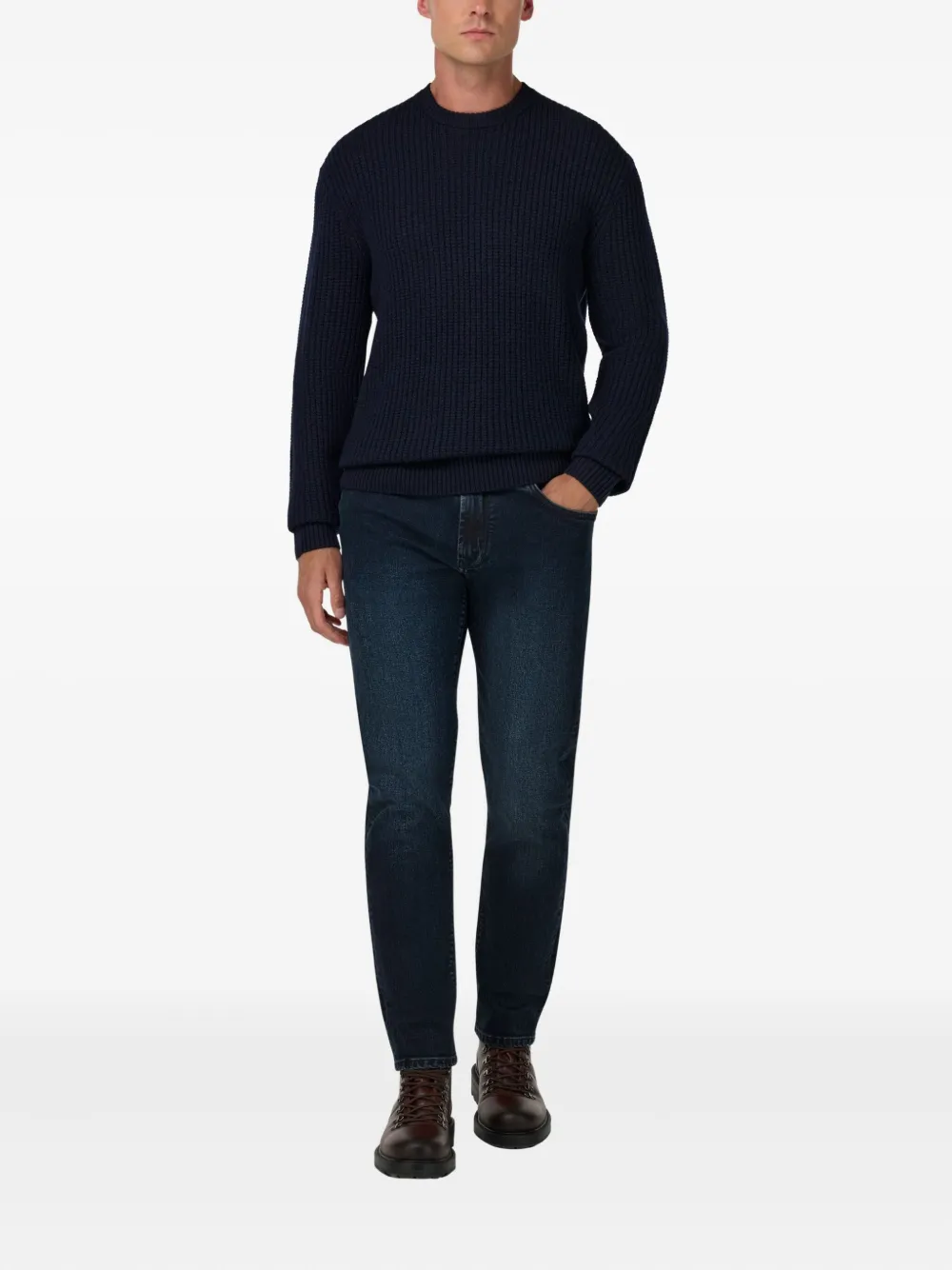 Boggi Milano waffle-knit crew-neck sweater - Blauw