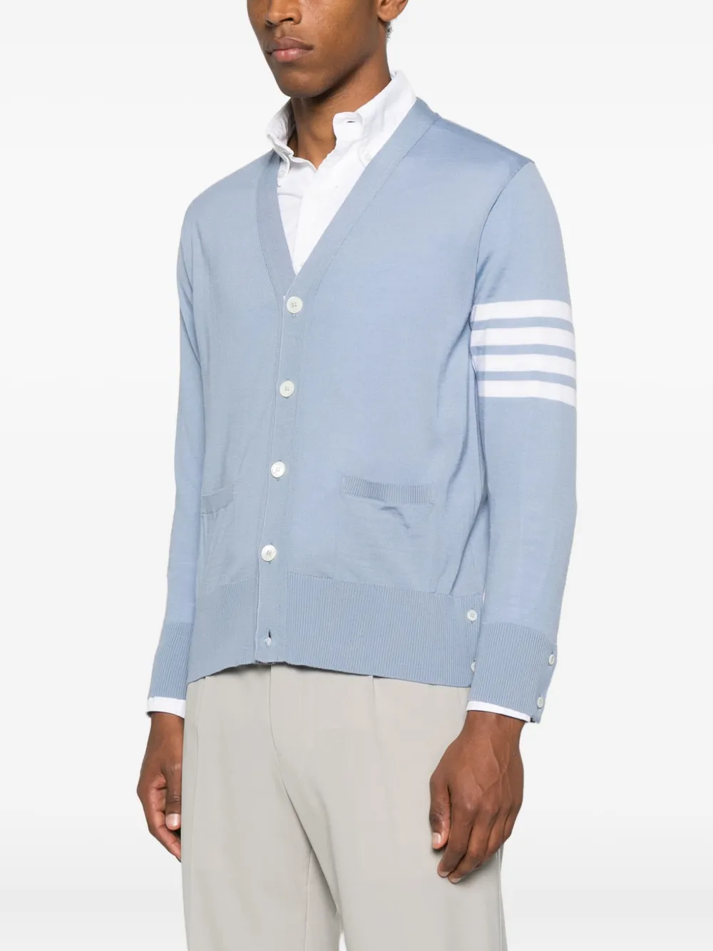 Thom Browne 4-bar Virgin Wool Cardigan In Blue