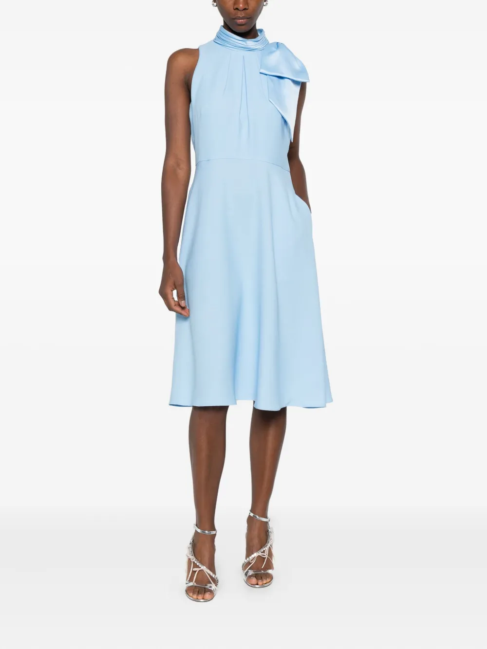 Eliza J Bow High-neck Midi Dress In Blue