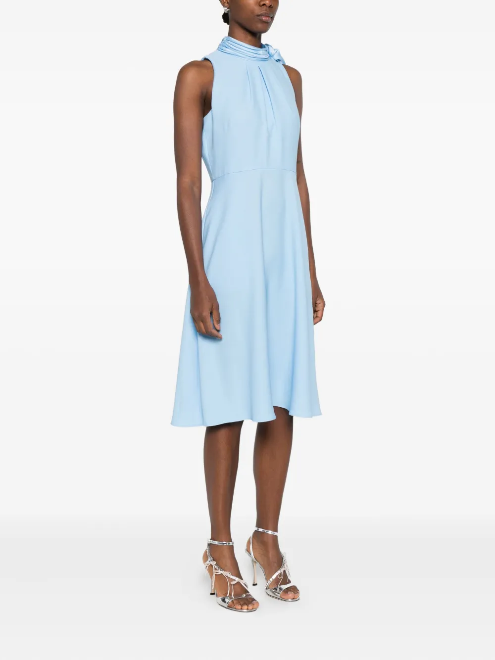 Eliza J Bow High-neck Midi Dress In Blue