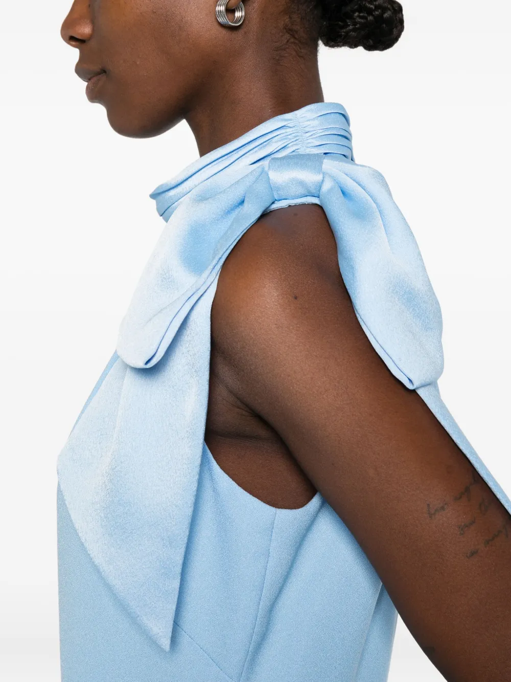 Eliza J Bow High-neck Midi Dress In Blue