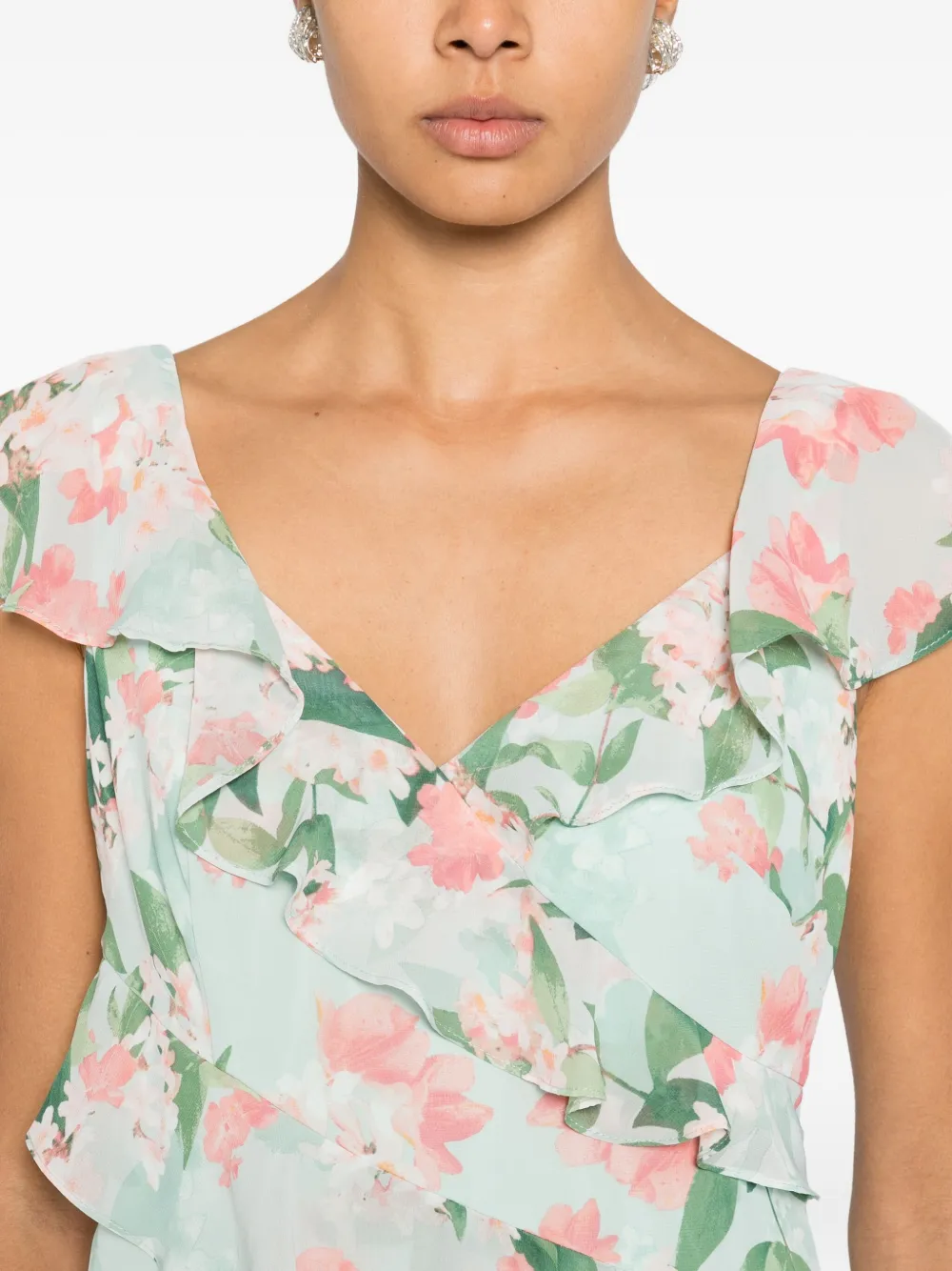 ELIZA J Maxi-jurk met ruches en bloemenprint Groen