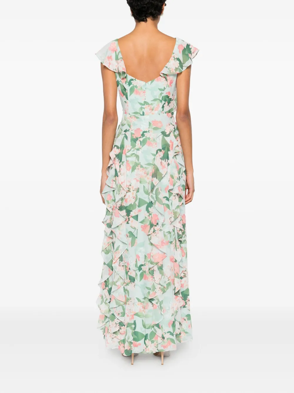ELIZA J Maxi-jurk met ruches en bloemenprint Groen