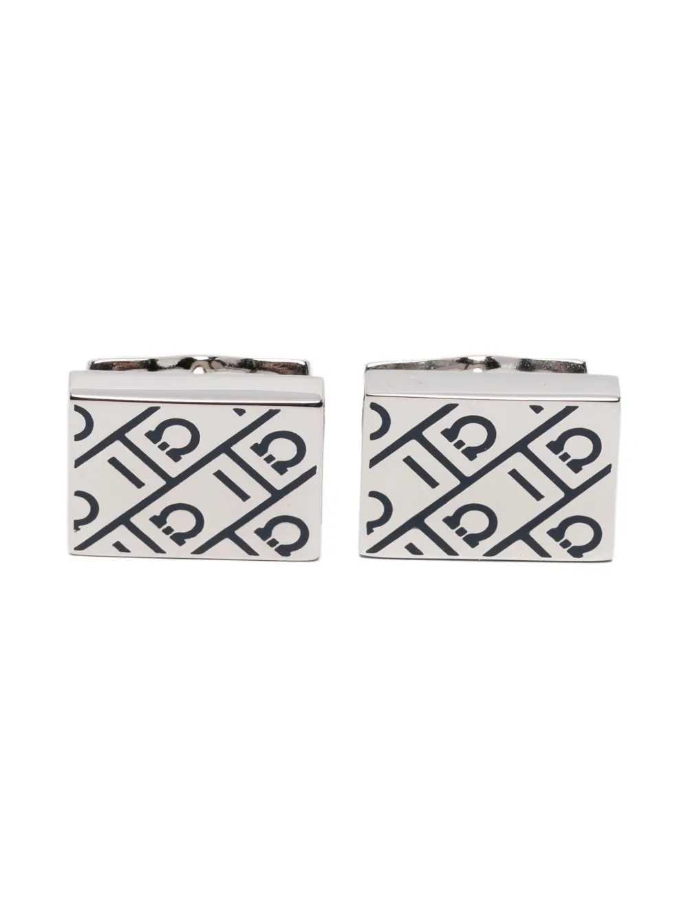 Ferragamo Patterned Square Cufflinks In Metallic