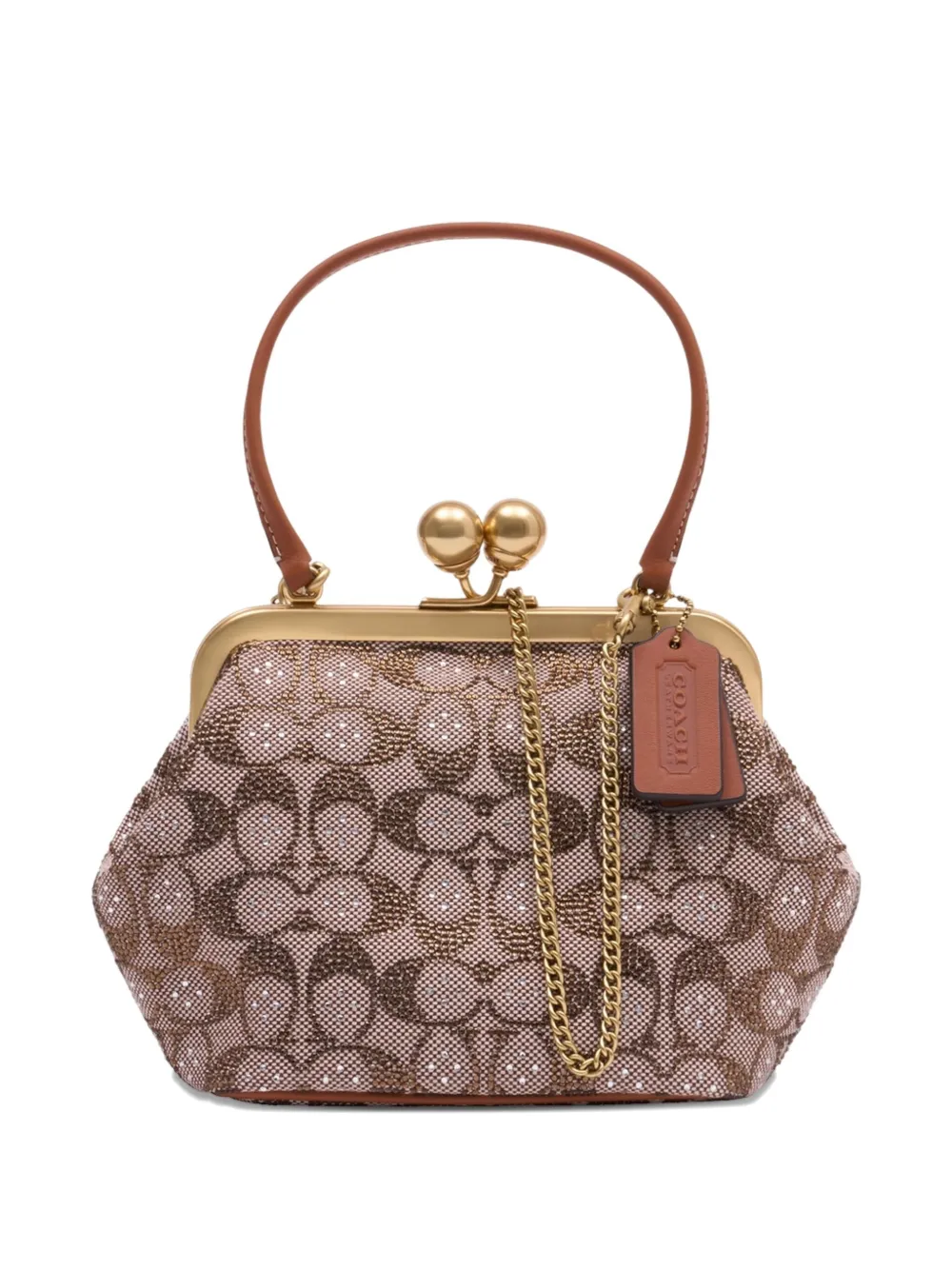 Coach Kisslock Leather Clutch Bag In Brown